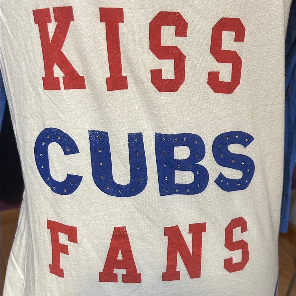 PINK Victoria's Secret Blue and White Raglan Top Chicago cubs - Picture 2 of 6
